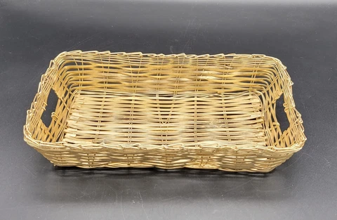 Vintage Gold Tone metal Rectangular Woven Basket With Handles Cover