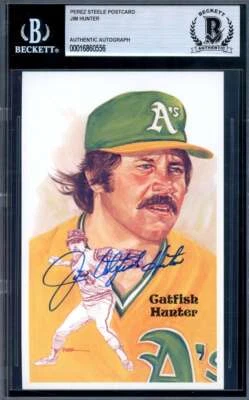 Jim Catfish Hunter Beckett BAS Signed Perez Steele Postcard Autographed - Image 1 of 2