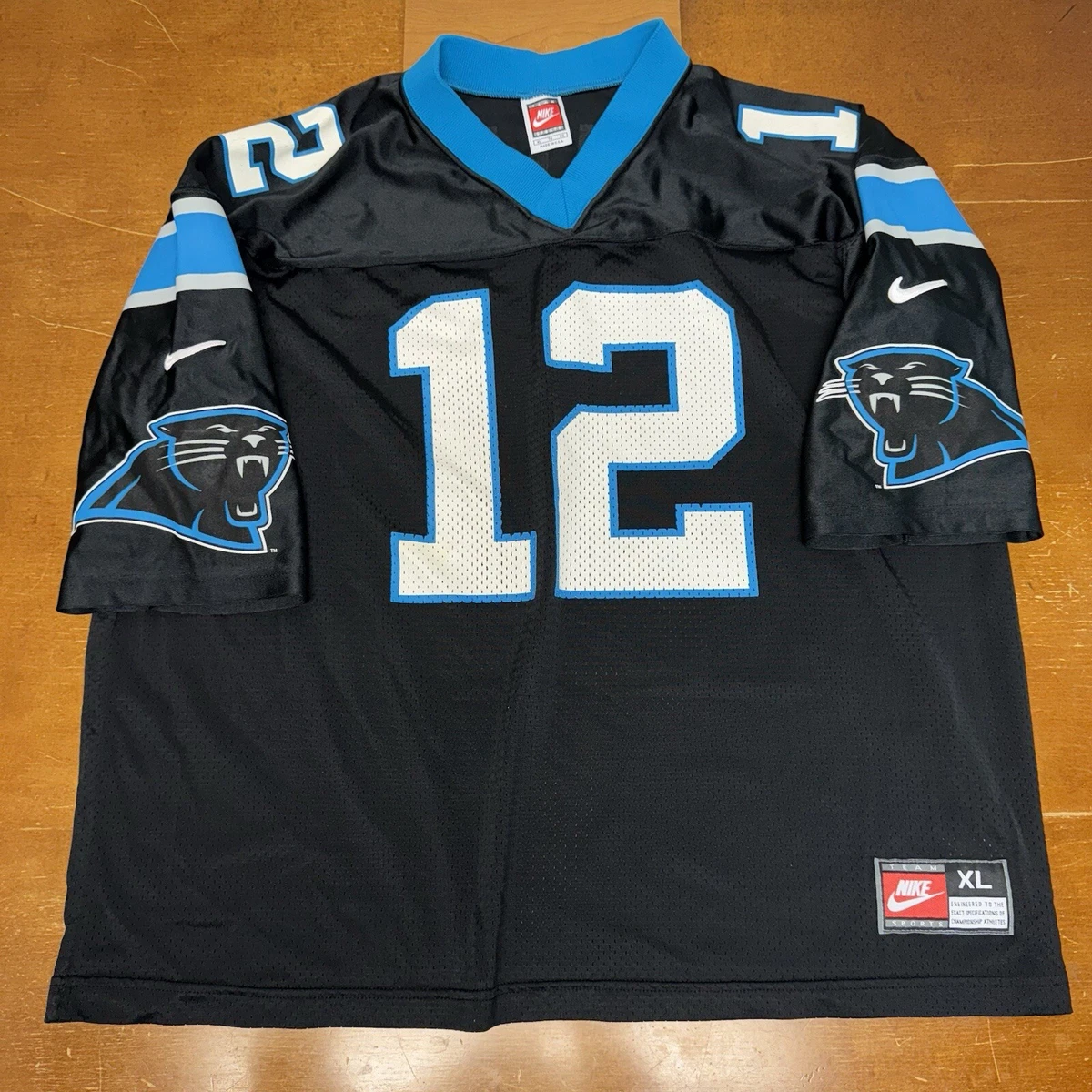 Vintage Carolina Panthers Jersey Mens Extra Large Black Blue #12