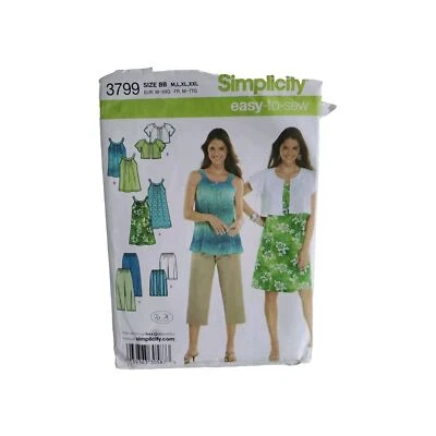 Simplicity 3799 M-XXL Tunic Dress Cropped Pants Shorts Skirt Sewing Pattern  - Image 1 of 3