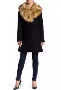 NWT Kate Spade York Faux Fur Collar Wool Swing Coat Tailored Coat Sz XL/TG Black - Picture 1 of 3