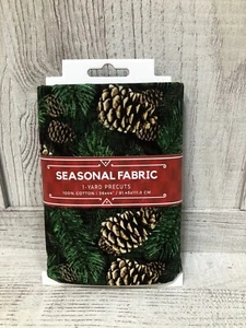 Seasonal Fabric Pine Tree Pinecone Precut 1- Yard 100% Cotton David Textiles New - Picture 1 of 4