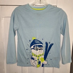 Cat & Jack Girls Pajama Top Size Small 6/7 Light Blue Winter Skiing Polar Bear - Picture 1 of 3
