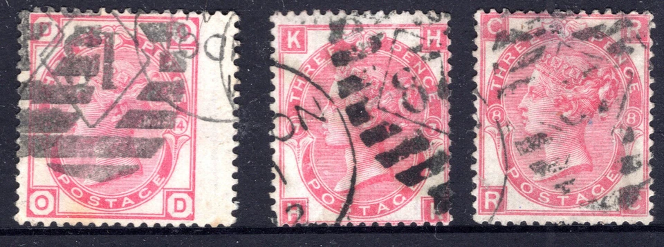 Great Britain GB QV Queen Victoria 1872 3d Rose x 3     REF:GBR31 - Image 1 of 1