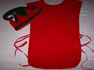 EUC CHRISTMAS ELF COSTUME 2 pc Red Vest & Hat  Teen or Adult One Size