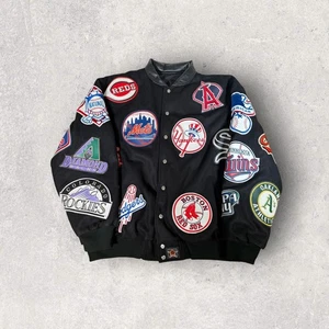 Vintage JH Design MLB Team Logo Patch Wool Baseball Reversible Jacket Size 3XL - Picture 1 of 18