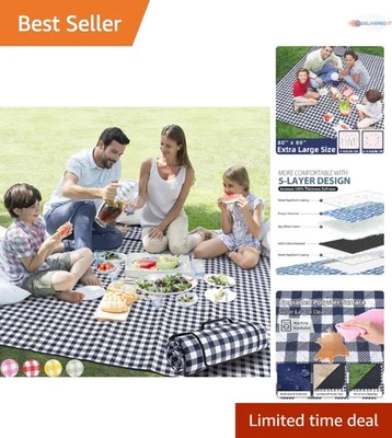 Outdoor Picnic Blanket Waterproof Large 80x80 Foldable Beach Mat for Family - Imagem 1 de 4