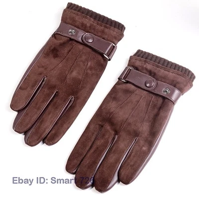 Nuevos guantes con pantalla táctil de cuero de conducción cálidos de invierno de gamuza real para hombre Foto 1 de 4