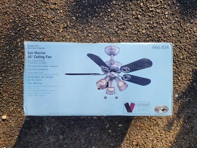 Hampton Bay San Marino 36" Ceiling Fan 5 Blades (Black Rosewood) 3 Bulbs Steel - Image 1 of 4