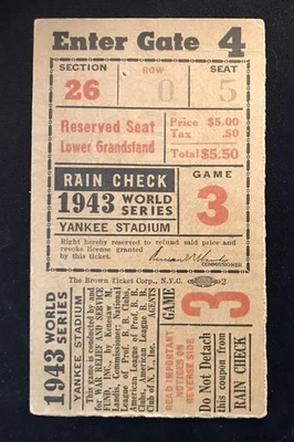Boleto Juego 3 Serie Mundial 1943 Cardenales vs Yankees Stan Musial Foto 1 de 4