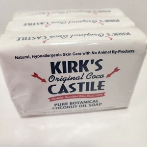 KIRK’S Original Coco Castile Botanical Coconut Oil Bar Soap 4 Oz 3 Pack NOS - Picture 1 of 4