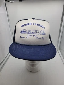 Vintage Roeder Cartage Semi Truck Hat Cap White Blue Snapback Paris Lima Dallas - Picture 1 of 5