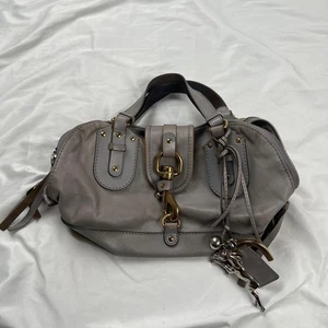 Chloe Kerala Tote Bag Gray Greige Leather Satchel with Horse Charm Japan Used - Picture 1 of 12