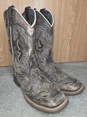 Botas Laredo Femininas Tamanho 9 Couro Marrom Enfeitiçado Bota Cowgirl Western - Imagem 1 de 4