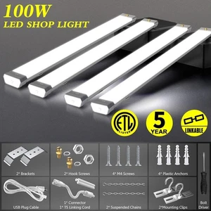 4 Pack Linkable LED Shop Light 100W 5000K Workshop Garage Utility Lamp Fixture - Picture 1 of 14