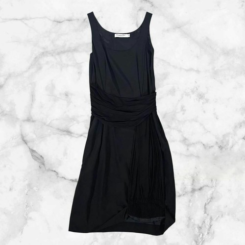 Abito smanicato Christian Dior Galliano seta nero zip laterale Y2K taglia F36 US4!!