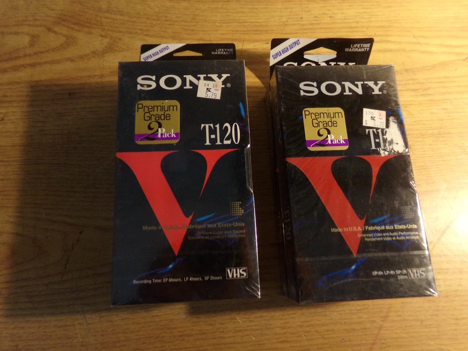 ЛОТ ИЗ 2 2 УПАКОВОК SONY T-120 VHS ПУСТЫЕ ЛЕНТЫ НОВЫЙ ЗАПЕЧАТАННЫЙ - Изображение 1 из 1