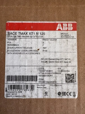 ABB XT1NU3100AYD000XXX 100A 600V 3P Reliagear neXT Circuit Breaker - wrnty - Image 1 of 2