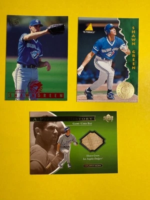 Shawn Green 1995 Pinnacle & Ultra Rookie RC + UD A Piece of History GU Bat! - Image 1 of 2