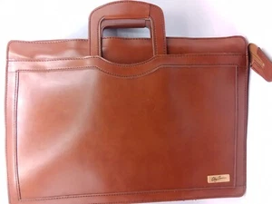 Oleg Cassini Brown Leather Attaché Briefcase Bag 17" x 11" x 3.5" - Picture 1 of 12