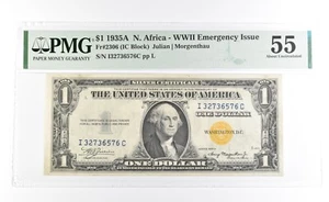 PMG 55 AU 1935 A $1 North Africa WWII Emergency Issue Yellow Seal Fr#2306 *1119 - Picture 1 of 3