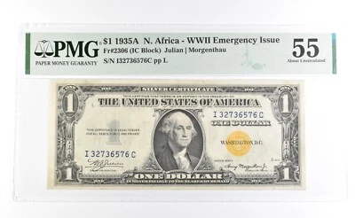 PMG 55 AU 1935 A $1 North Africa WWII Emergency Issue Yellow Seal Fr#2306 *1119 - Image 1 of 3