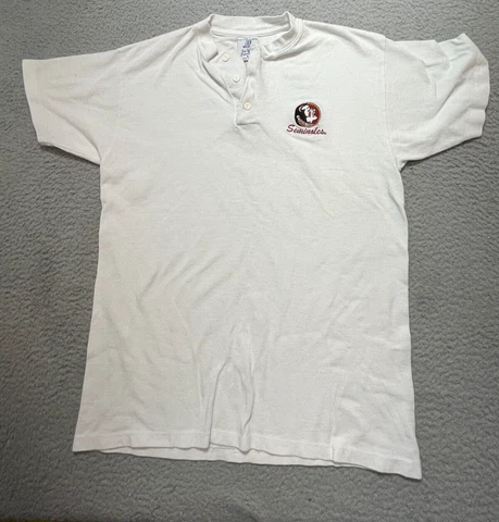 FSU Florida State Seminoles Henley Shirt Medium White Vintage 80s Single Stitch Cover