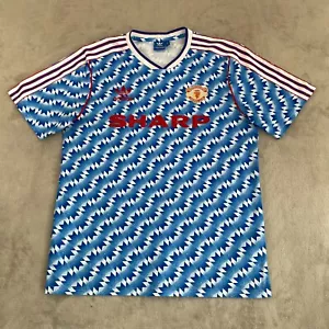 Adidas Manchester United 90-92 Maglia Calcio Away Uomo Grande Riedizione Retro Sharp - Foto 1 di 9