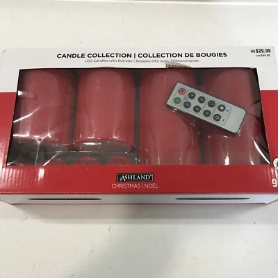 Ashland красный светодиодный рождественские свечи с пультом дистанционного управления, 4 столбы, 4 чайные огни - - Изображение 1 из 3