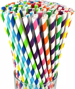 150-Pack Biodegradable Multicolor Paper Straws - Disposable Drinking Rainbow Pap - Picture 1 of 8
