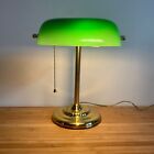 Bankers Desk Lamp with Green Glass Shade with Round Brass Base w/ Box