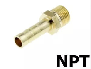 NPT 1/4" Male Brass Straight 5/16" 7.95mm Hose Barb Tail Thread Fitting Union UK - Picture 1 of 2