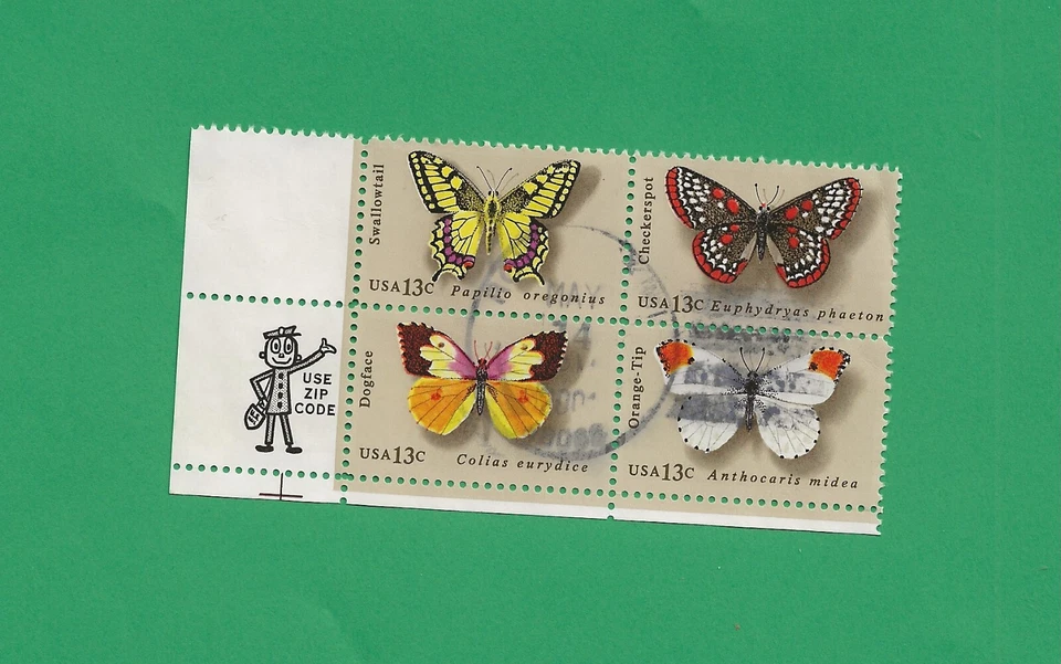 USA stamps zip Block Butterflys used - Image 1 of 1