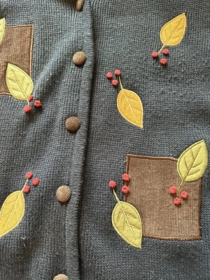 Cárdigan Suéter CRYSTAL KOBE Para Mujer Grande Otoño Otoño Hojas Azul Tejido Foto 1 de 4