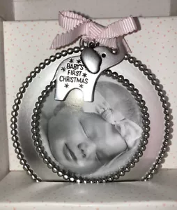 Mädchen Baby erstes Weihnachtsbild Bilderrahmen Silber MEIN ERSTES ORNAMENT Schlammkuchen - Bild 1 von 12