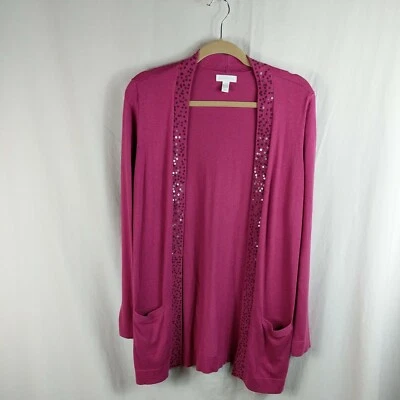 Charter Club Suéter Mujer Talla L Rosa Lentejuelas Borde Cárdigan Abierto  Foto 1 de 4