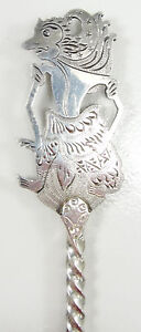 Vintage 800 Silver Pierced Server Etched Deity Moon God Tribal Dancer Ornate    