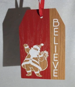 Adorno de Navidad de madera Santa Believe lugar y tiempo muy feliz 4,5" O1086 - Imagen 1 de 4