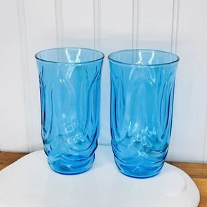 Anchor Hocking Glass COLONIAL TULIP Laser Aqua Blue Flat Tumbler 5¾” 16 oz Swag - Picture 1 of 8