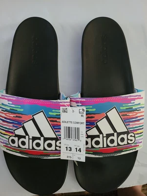 NUEVAS Sandalias Adidas Adilette Confort Slide Blancas Multicolor Goteo Unisex Talla 14 Foto 1 de 3