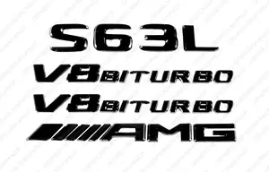 Black Gloss Emblem Badge Logo Letters for Mercedes-Benz S63L AMG W222 V8 Biturbo - Picture 1 of 13
