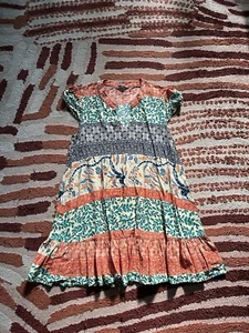 Sunny Girl Short Sleeve Floral Dress Size S / M Blue Orange Green Boho - Picture 1 of 3