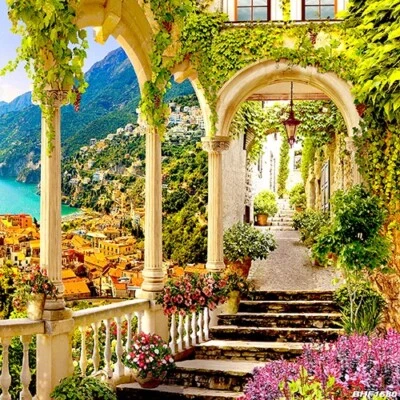 10'x10' outdoor Computer-painted Cityscape Scenic background backdrop BHF1680 - Image 1 of 3