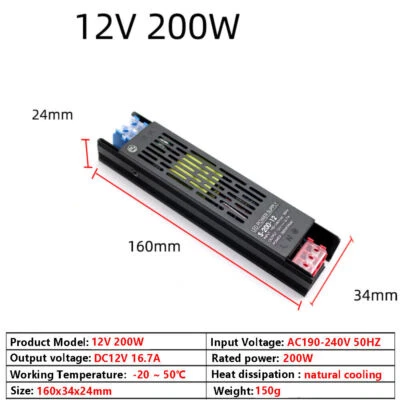 DC 12V 24V Lighting Transformer Power Supply Driver for LED Strip 18W - 500W - Image 1 of 4