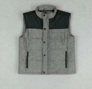 BKE Size L Mens Puffer Vest Waxed Canvas Wool Blend Full Zip Snaps Fully Lined - Picture 1 of 10