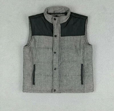 BKE Size L Mens Puffer Vest Waxed Canvas Wool Blend Full Zip Snaps Fully Lined - Image 1 of 4