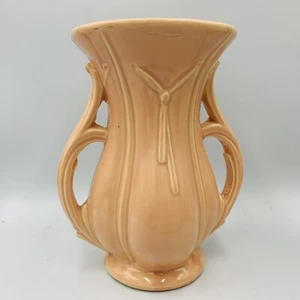 Vtg 1940s McCoy Pottery USA Pink Vase 8.25” with handles - Picture 1 of 14
