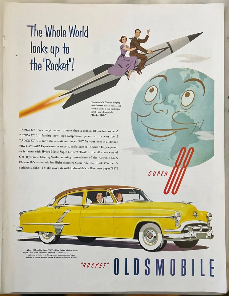1952 magazine ad for Oldsmobile - Super 88 Sedan, World looks up to the "Rocket" - Image 1 of 1