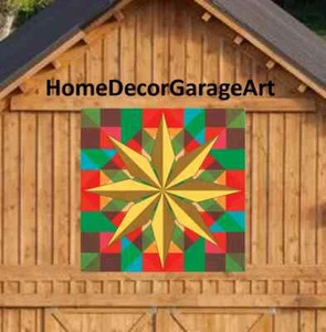 Barn Quilt Art Sign, Eight Squares Star, Square Metal Sign, 9 Sizes - Picture 1 of 8