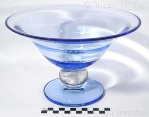 Vintage Tiffin Copen Blue Swedish Optic Depression Glass Footed Compote Bowl (FF - Picture 1 of 7